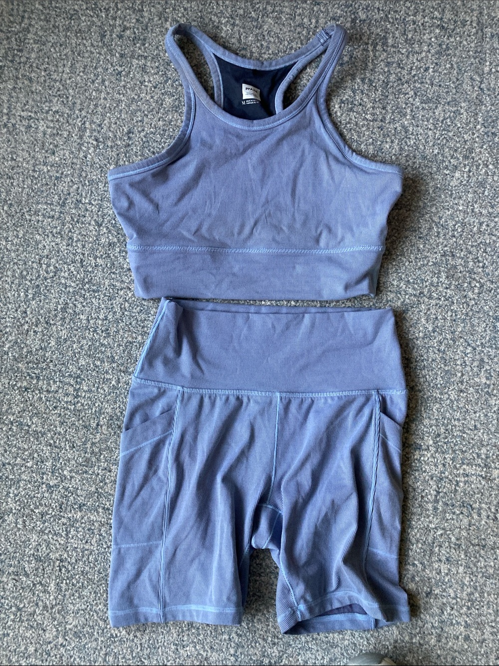 Prana Ribbed Tank and shorts set in Light Blue/Lavender